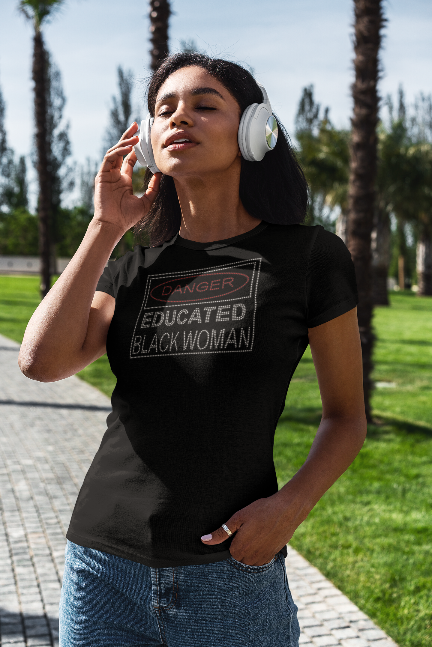 Danger Educated Black Woman Rhinestone T-shirt